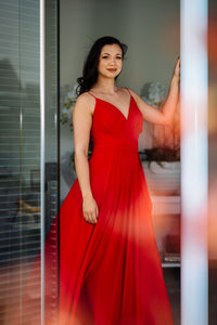 Maxi jurk rood met sleep