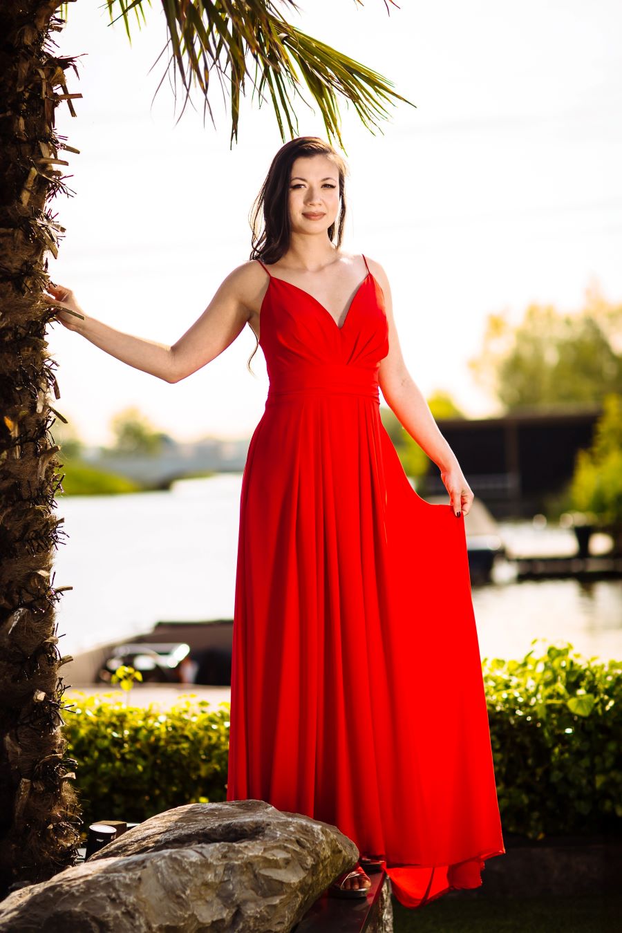 Maxi jurk rood met sleep
