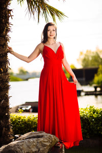 Maxi jurk rood met sleep