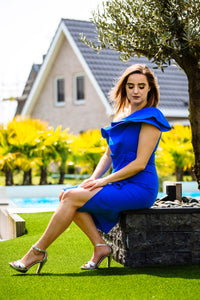 Midi jurk volant kobalt blauw