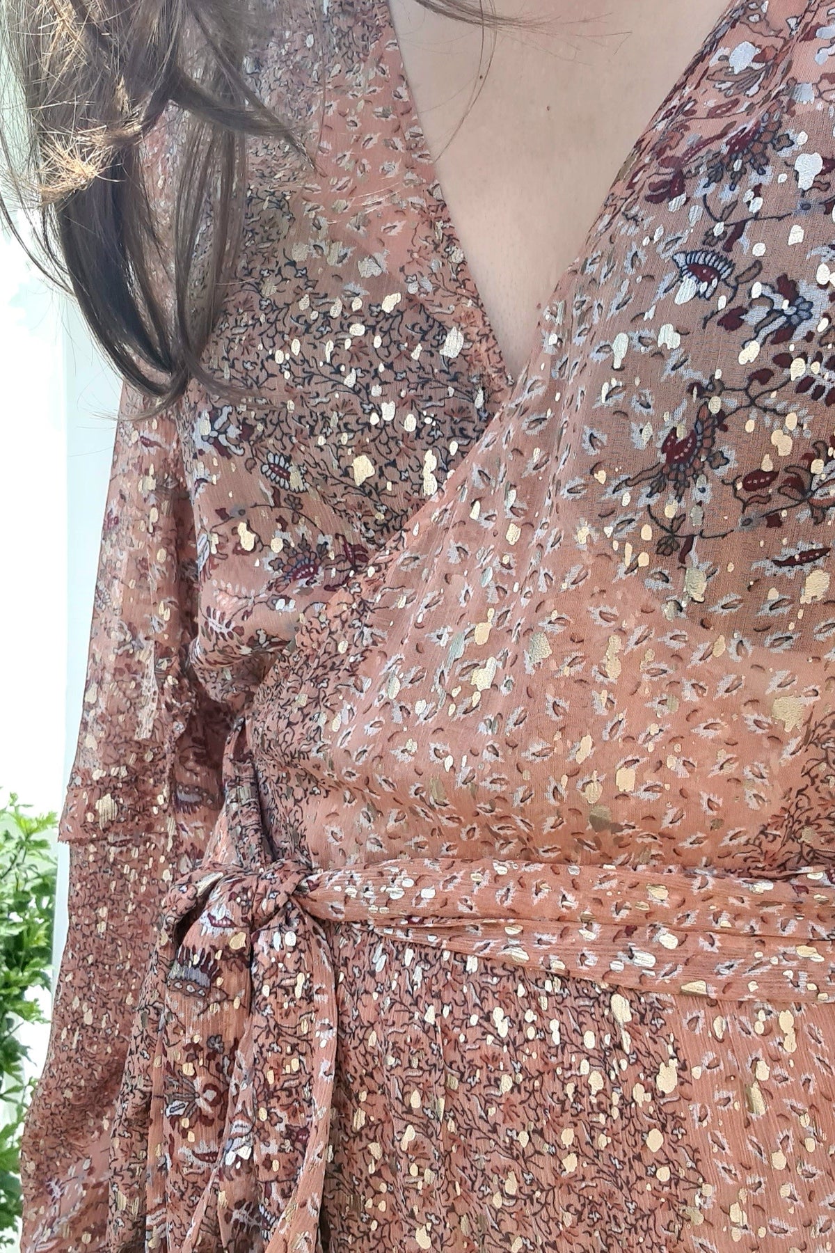 overslagjurk jurk perzik rose roze goud v-hals v hals
