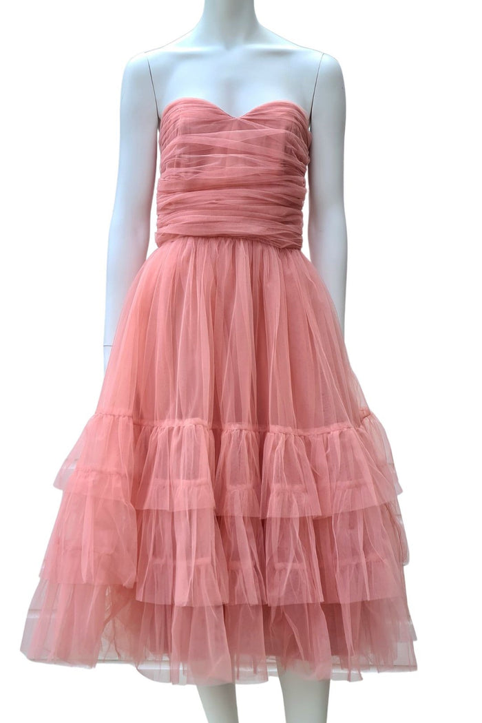 Midi jurk strapless tule roze