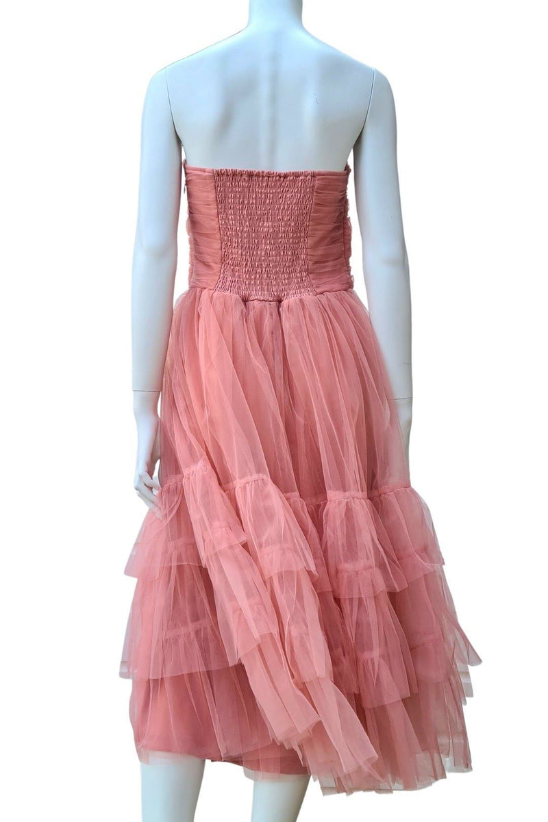 Midi jurk strapless tule roze