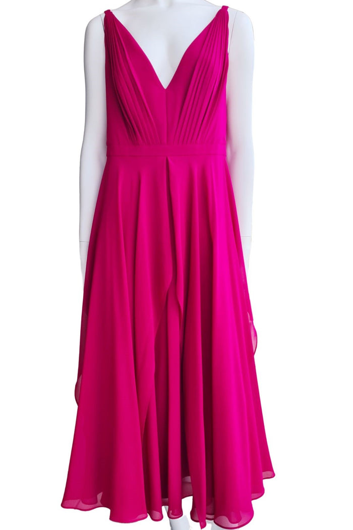 Ted Baker midi jurk framboos roze fuchsia V-hals A-lijn